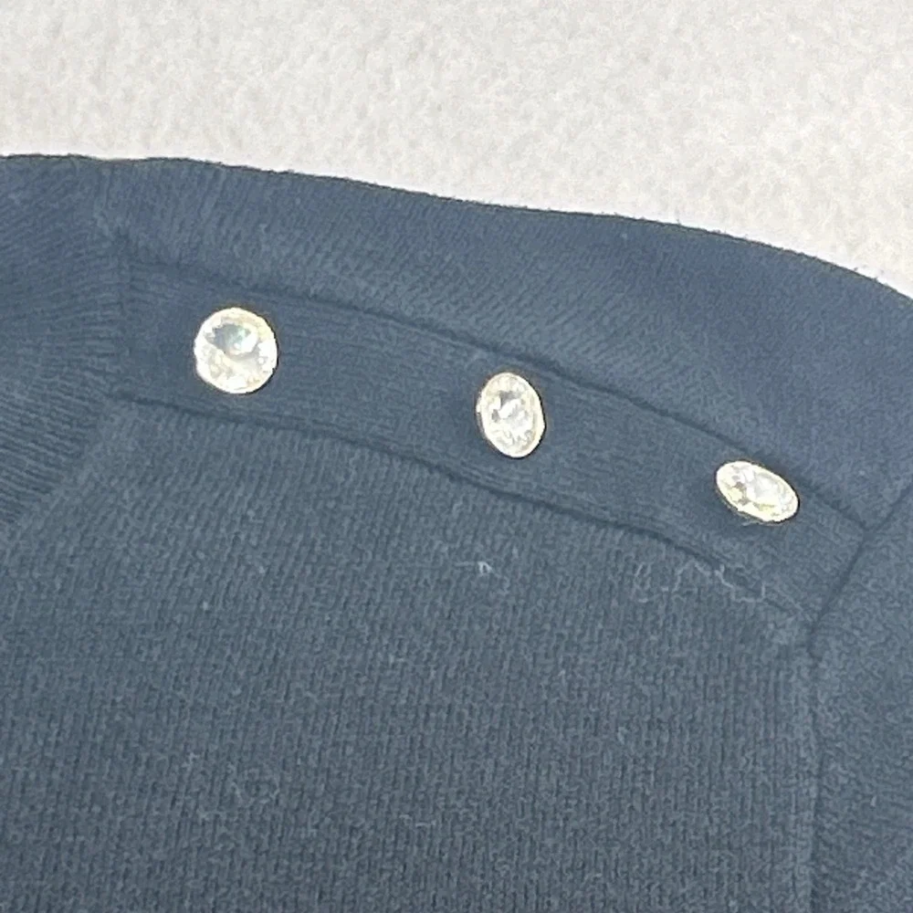J.Crew‎ Womens Black Rhinestone Shoulder Button Ruffle Cuff Sweater Large 01741